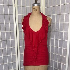 Vintage 90s Y2K Cache Babydoll Stretch Festival Deadstock Ruffle Halter Top Lg